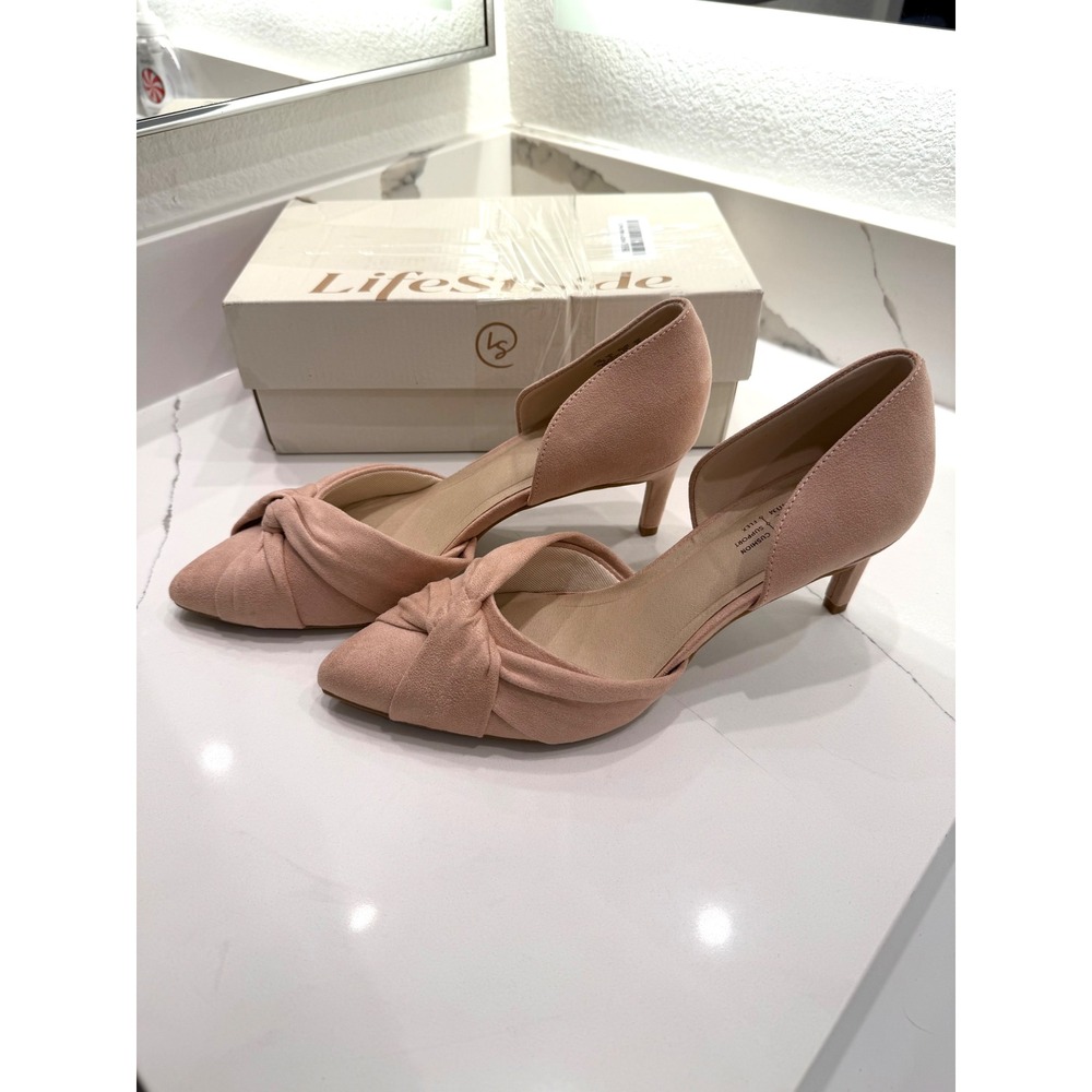 LifeStride Abby Blush Pink Microsuede Knotted Pointed Toe Kitten Heels 8.5 - Picture 2 of 7